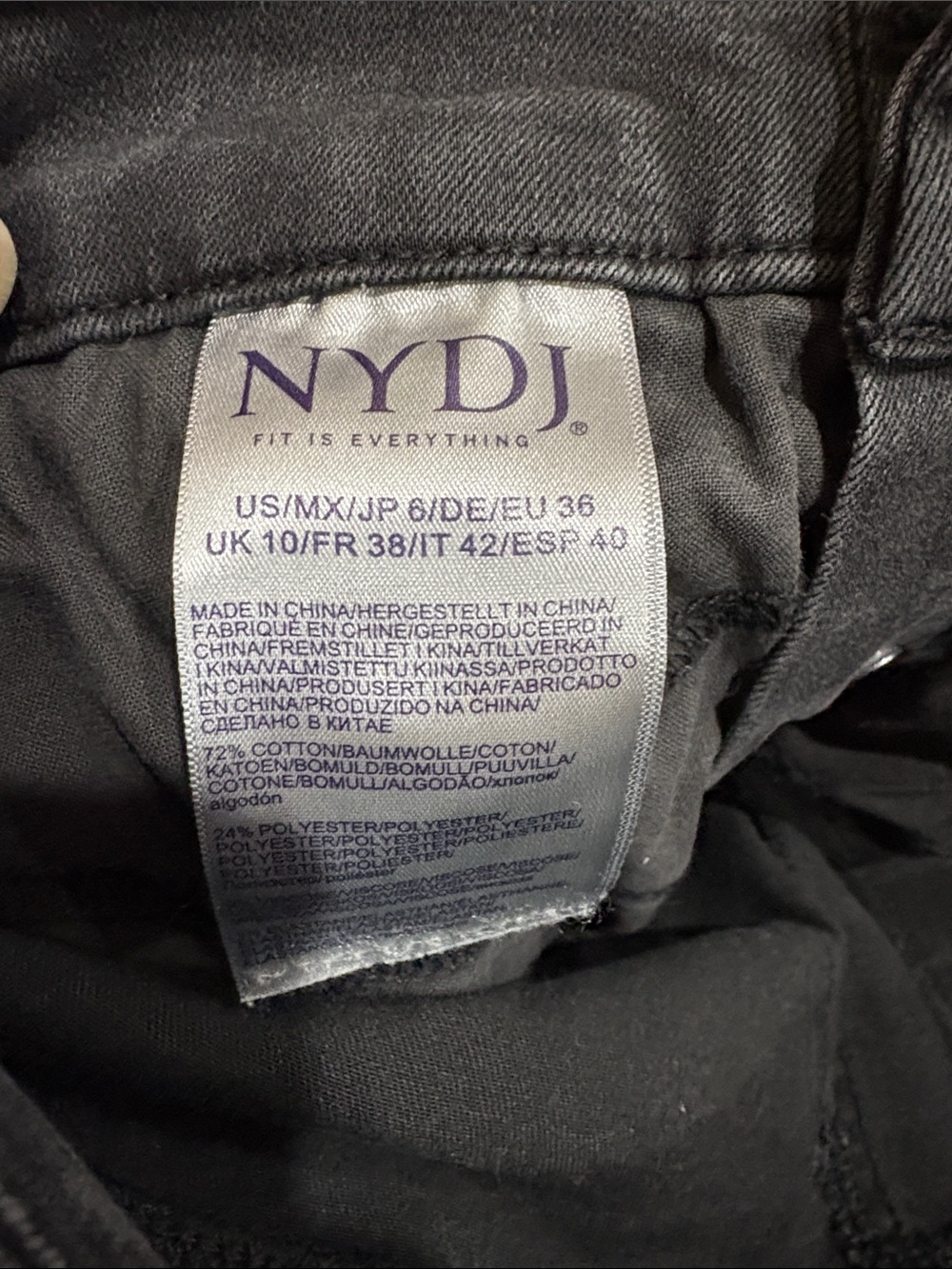 NYDJ Black Wide Leg Button Fly Ankle Jeans Trinity Stretch Raw Hems Pockets sz 6 - Picture 4 of 12